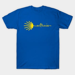 Ultreia Typography Santiago Compostela Yellow Scallop Shell T-Shirt